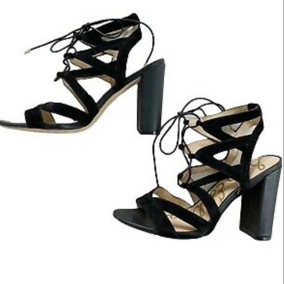 Sam Edelman Black Suede Lace Up Sandals Block heel - Picture 1 of 5